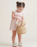 Pointelle sweater knit dress with matching diaper cover in blush