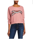 Cheetah Applique Rose Brushed Fleece Sweatshirt * also available in H. Grey