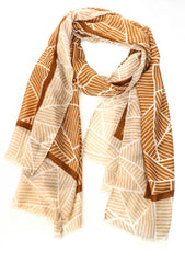 Light weight border print geometric print scarf *available in brown/khaki