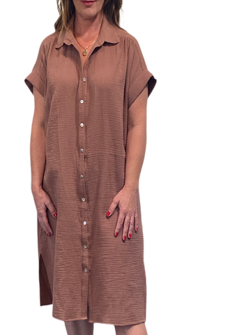 Shirt dress Cotton Double Gauze Shirt Dress in clay *monogram availabl –  Melissa Masse