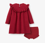 Snowflake embroidered sweater knit baby dress with matching bloomers in red