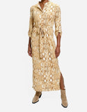 Snake print in our Luxurious Soft Brushed Luxe Jersey Belted Pope Collar Shirt Dress