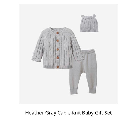 Heather grey cable knit baby set * can be monogrammed