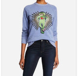 Blue Lucky monkey embroidered organic unisex sweatshirt PLUS