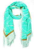Light weight border print geometric print scarf *available in aquamarine, red and khaki