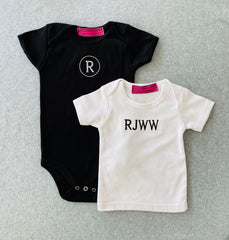 Baby onsies and t-shirts , Embroidered with name or monogram