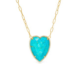 14K yellow gold  faceted turquoise heart necklace with diamonds