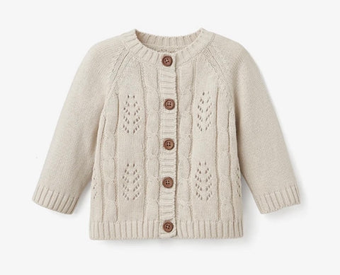 wheat pointelle leaf knit baby cardigan  * monogramming available