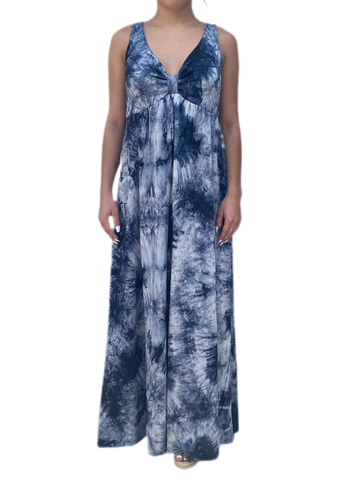 V neck maxi dress  in our light weight rayon French Terry navy tie dye Jersey