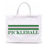 Pickleball- Linen fringe tote available in navy or white