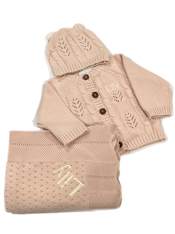 Blush pointelle  leaf knit baby gift set * monogramming available