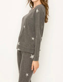 Star print in charcoal lounge cozy brushed jersey pants with elastic drawstring pants with elastic at ankles