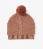 Baby garter knit pom hat in taupe