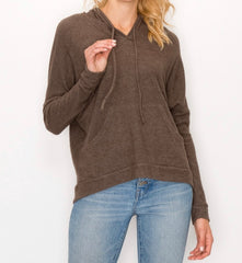 The softest olive knit  hoodie with drawstring
