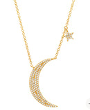 Moon and star diamond pave necklace in 14K yellow gold