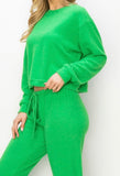 Lounge pants-brushed jersey with elastic drawstring pants with elastic at ankles in green our favorite color of the season