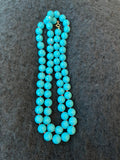 Beaded Turquoise faceted gumball beads necklace hand knotted silk with 14K yellow gold clasp