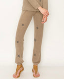 Star print in mocha lounge cozy jersey pants with elastic drawstring pants with elastic at ankles